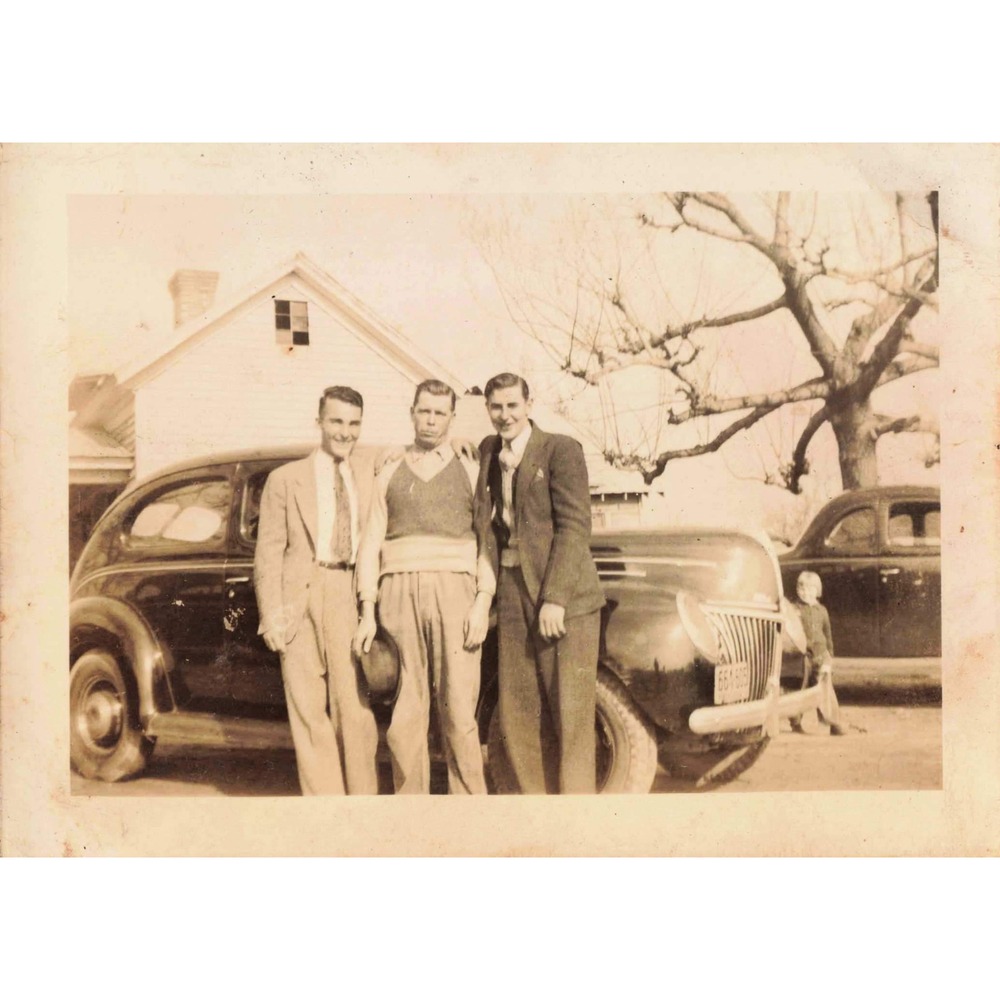 1940s Vintage Photograph Three Men Standing by Ford Standard Car Eufaula, AL - Picture 1 of 2